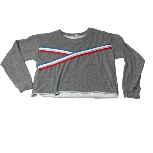 Peloton Women’s Size M Tape Stripe Long Sleeve Crop Pullover Sweatshirt Gray - Picture 8 of 8